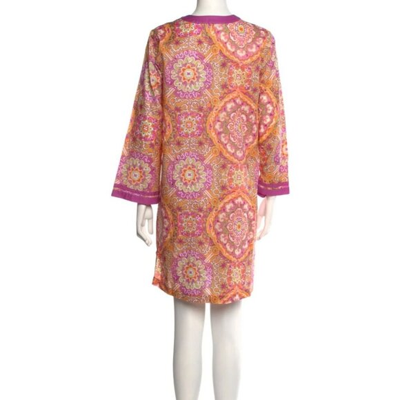 Oscar De La Renta Womens Long Sleeve Pink Paisley Print Mini Shift Dress Sz S - Picture 2 of 12